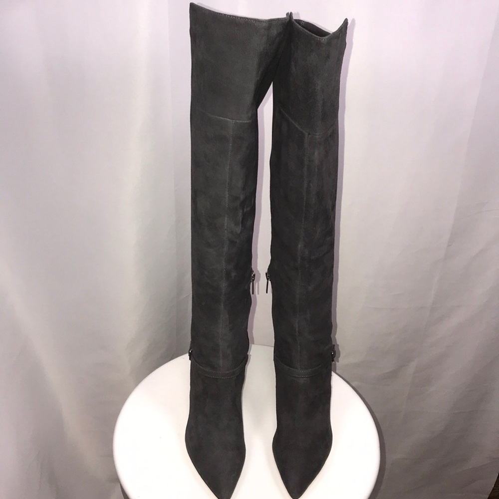 Fitted suede over the knee boots
